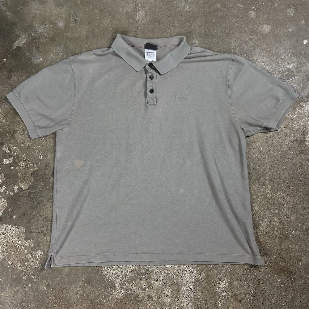 Patagonia Polo Shirt Size Large Gray Short Sleeve Outdoor Hiking Wear Logo